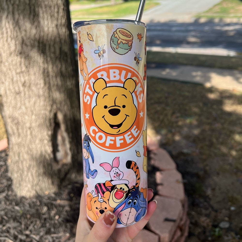 Winnie the Pooh Starbucks designed 20oz stainless steel tumbler with metal straw
